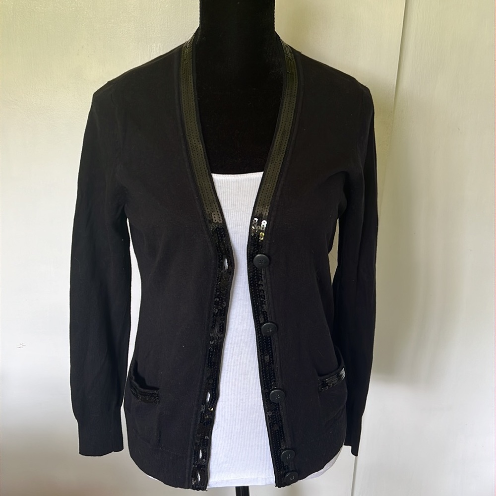 TOMMY HILFIGER COTTON BLEND CARDIGAN W/ SEQUIN TRIM